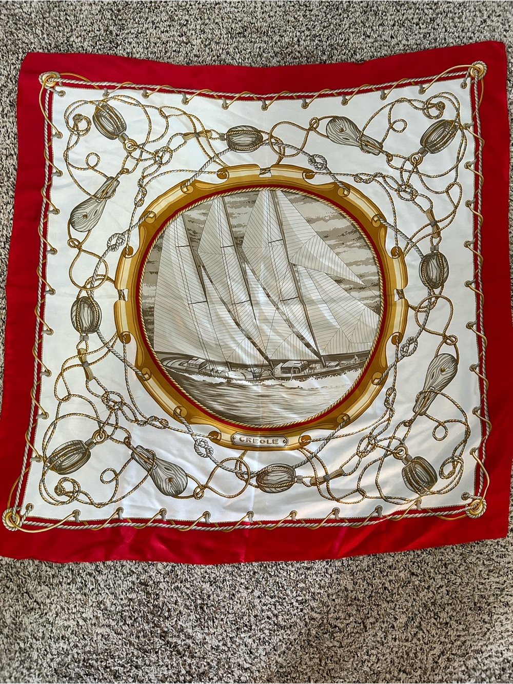 100% Silk Elegant Nautical Scarf in Red and Gold